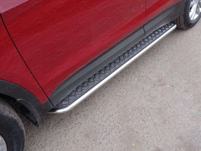 Пороги с площадкой алюминиевый лист 42 мм ТСС для Hyundai Santa Fe 2015-2018