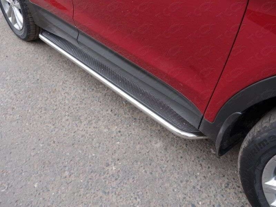 Пороги с площадкой нержавеющий лист 42 мм ТСС для Hyundai Santa Fe 2015-2018