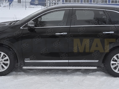 Пороги с площадкой алюминиевый лист 42 мм вариант 1 РусСталь для Kia Sorento Prime 2018-2021