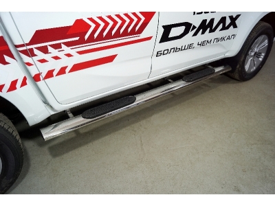 Пороги овальные с накладкой 120х60 мм ТСС для Isuzu D-Max 2019 – н.в.
