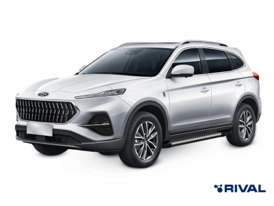 Пороги на автомобиль "Bmw-Style круг" Rival для JAC S7 (Джак С7) 2020-н.в., 180 см, 2 шт., алюминий