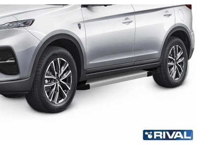 Порог-площадка "Silver" F180AL Rival + комплект крепежа для JAC S7 2020-н.в.
