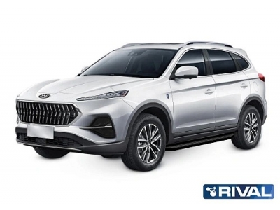 Порог-площадка "Premium-Black" A180ALB Rival + комплект крепежа для JAC S7 2020-н.в.