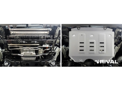 Защита радиатора + комплект крепежа, Rival, Алюминий для Jac T6 V-2.0 2018-н.в. /Jac T8 V-2.0 2023-н.в. /Sollers ST6 V-2.0 2023-н.в.