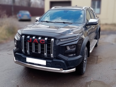 Защита переднего бампера радиусная двойная d-76+60 с подгибами для JAC T9 2024-н.в.