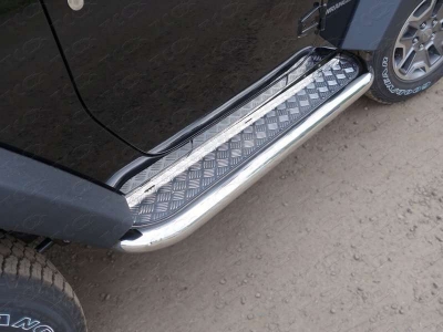 Пороги с площадкой алюминиевый лист 76 мм ТСС для Jeep Wrangler 3D 2010-2018