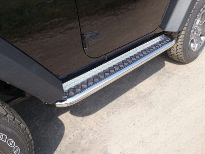 Пороги с площадкой алюминиевый лист 60 мм ТСС для Jeep Wrangler 3D 2010-2018