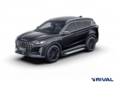 Пороги на автомобиль "Bmw-Style круг" Rival для Jetour X70 Plus, 2023-н.в., 180 см, 2 шт., алюминий