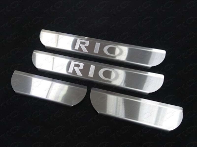 Накладки на пороги зеркальный лист надпись RIO ТСС для Kia Rio 2015-2017