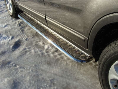 Пороги с площадкой алюминиевый лист 42 мм ТСС для Kia Sorento 2012-2020