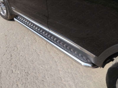 Пороги с площадкой алюминиевый лист 60 мм ТСС для Kia Sorento Prime 2015-2017