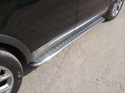Пороги с площадкой алюминиевый лист 42 мм для Kia Sorento Prime № KIASOR15-12
