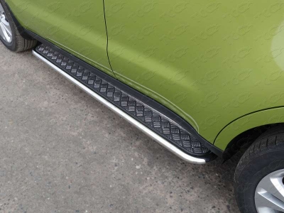 Пороги с площадкой алюминиевый лист 42 мм ТСС для Kia Soul 2014-2016