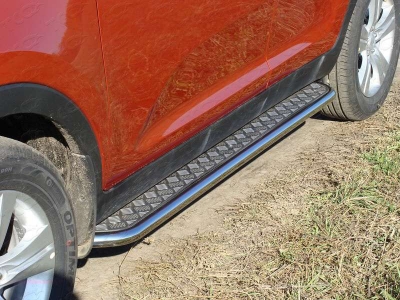 Пороги с площадкой алюминиевый лист 42 мм ТСС для Kia Sportage 2010-2014