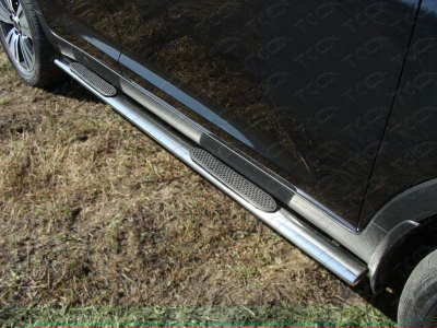 Пороги труба овальная с накладками 75х42 мм для Kia Sportage № KIASPORT14-06