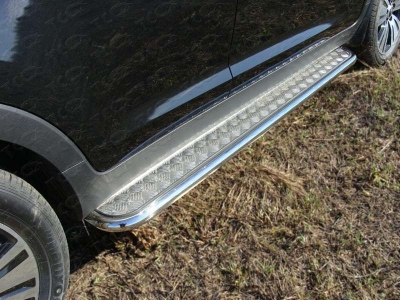 Пороги с площадкой алюминиевый лист 42 мм ТСС для Kia Sportage 2014-2015