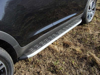 Пороги алюминиевые ТСС с накладкой для Kia Sportage № KIASPORT14-10AL