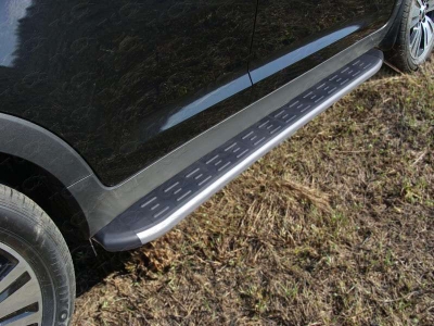 Пороги алюминиевые ТСС с накладкой серебристые для Kia Sportage № KIASPORT14-10SL