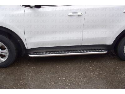 Защита порогов с алюм. площадкой d=51 мм (НПС) для Kia Sportage 2016-2022