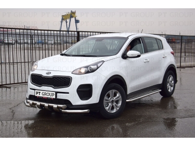 Защита порогов с алюм. площадкой d=51 мм (НПС) для Kia Sportage 2016-2022