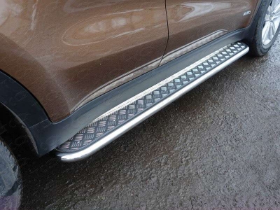 Пороги с площадкой алюминиевый лист 42 мм ТСС для Kia Sportage 2016-2018