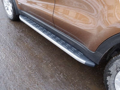 Пороги алюминиевые ТСС с накладкой серые для Kia Sportage 2016-2018