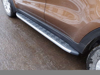 Пороги алюминиевые ТСС с накладкой серебристые для Kia Sportage 2016-2018