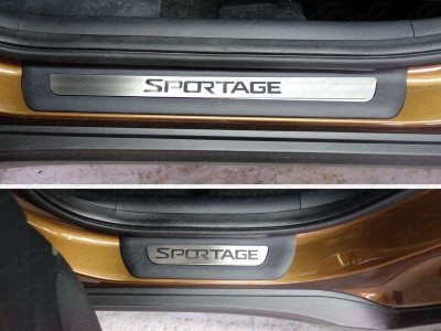 Накладки на пороги шлифованный лист надпись Sportage ТСС для Kia Sportage 2016-2018