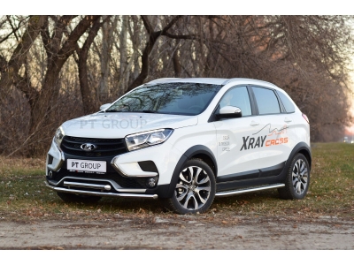 Защита порогов с алюм. площадкой d=51 мм (НПС) для Lada XRay Cross 2018-2022