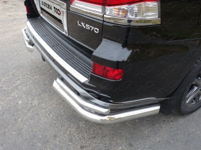Защита задняя двойные уголки 76-42 мм ТСС для Lexus LX-570 Sport 2014-2021