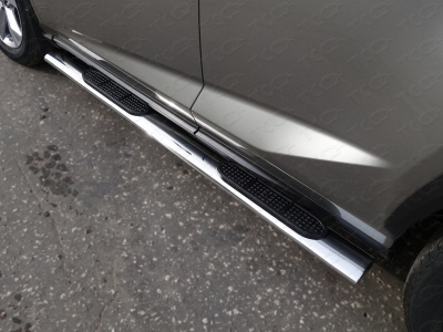 Пороги труба овальная с накладками 120х60 мм ТСС для Lexus NX-200t 2014-2017