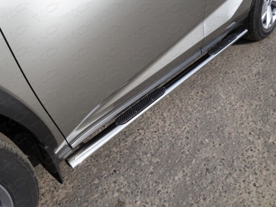 Пороги труба овальная с накладками 75х42 мм ТСС для Lexus NX-200t 2014-2017