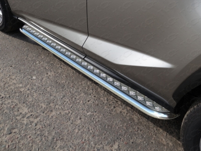 Пороги с площадкой алюминиевый лист 42 мм ТСС для Lexus NX-200t 2014-2017
