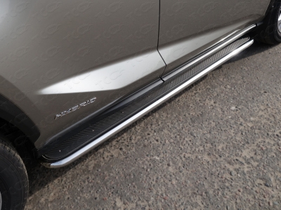 Пороги с площадкой нержавеющий лист 42 мм ТСС для Lexus NX-200t 2014-2017