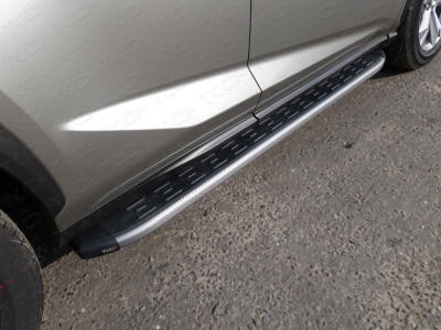 Пороги алюминиевые ТСС с накладкой для Lexus NX-200t 2014-2017