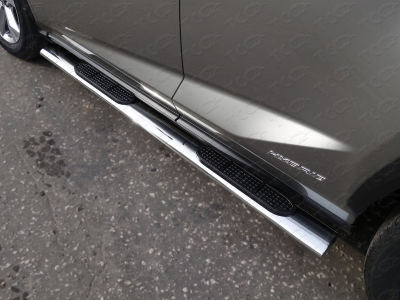 Пороги труба овальная с накладками 120х60 мм ТСС для Lexus NX-300h 2014-2017