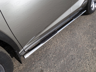 Пороги труба овальная с накладками 75х42 мм ТСС для Lexus NX-300h 2014-2017