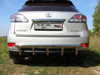 Защита заднего бампера центральная 60/42 мм ТСС для Lexus RX-350 2012-2021