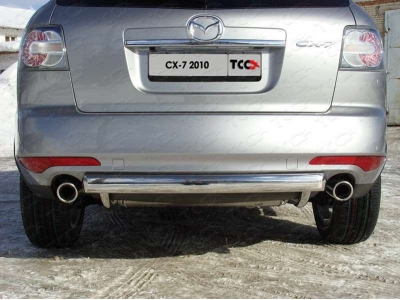 Защита заднего бампера овальная овальная 75х42 мм ТСС для Mazda CX-7 2010-2013
