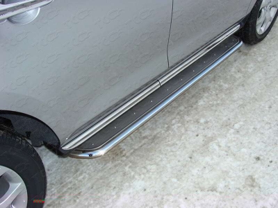 Пороги с площадкой нержавеющий лист 42 мм ТСС для Mazda CX-7 2010-2013