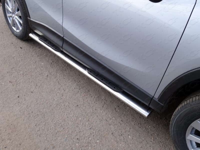 Пороги труба овальная с накладками 120х60 мм ТСС для Mazda CX-5 2015-2021