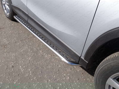 Пороги с площадкой алюминиевый лист 42 мм ТСС для Mazda CX-5 2015-2021