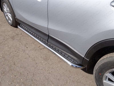 Пороги с площадкой алюминиевый лист 60 мм ТСС для Mazda CX-5 2015-2021