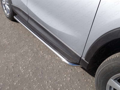 Пороги с площадкой нержавеющий лист 42 мм ТСС для Mazda CX-5 2015-2021