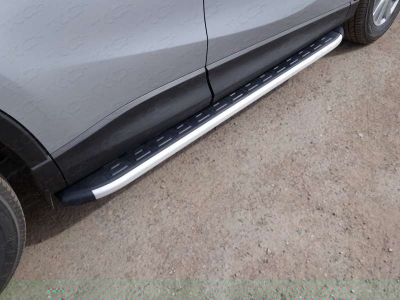 Пороги алюминиевые ТСС с накладкой для Mazda CX-5 2015-2021