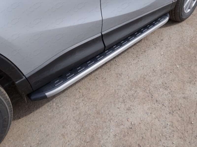 Пороги алюминиевые ТСС с накладкой серые для Mazda CX-5 № MAZCX515-16GR