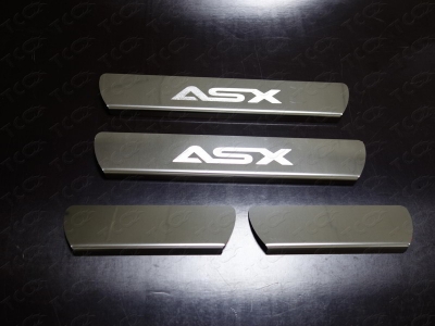Накладки на пороги зеркальный лист надпись ASX ТСС для Mitsubishi ASX 2013-2016