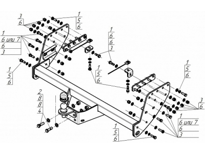 Фаркоп оцинкованный Mitsubishi L200 2007-2015 (кроме Long), L200 2015-2023, Fiat Fullback 2016-2019 фланцевое крепление шара