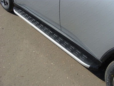 Пороги алюминиевые ТСС с накладкой для Mitsubishi Outlander 2014-2015