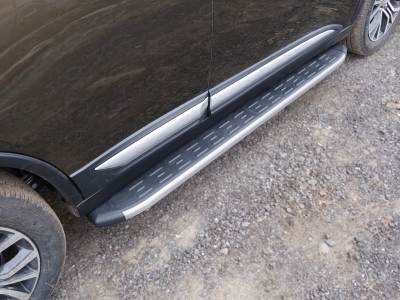 Пороги алюминиевые ТСС с накладкой серые для Mitsubishi Outlander № MITOUT15-17GR
